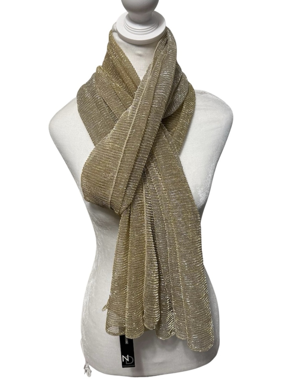 New Directions Champagne Gold Metallic Scarf Wrap Women’s NWT Versatile Evening